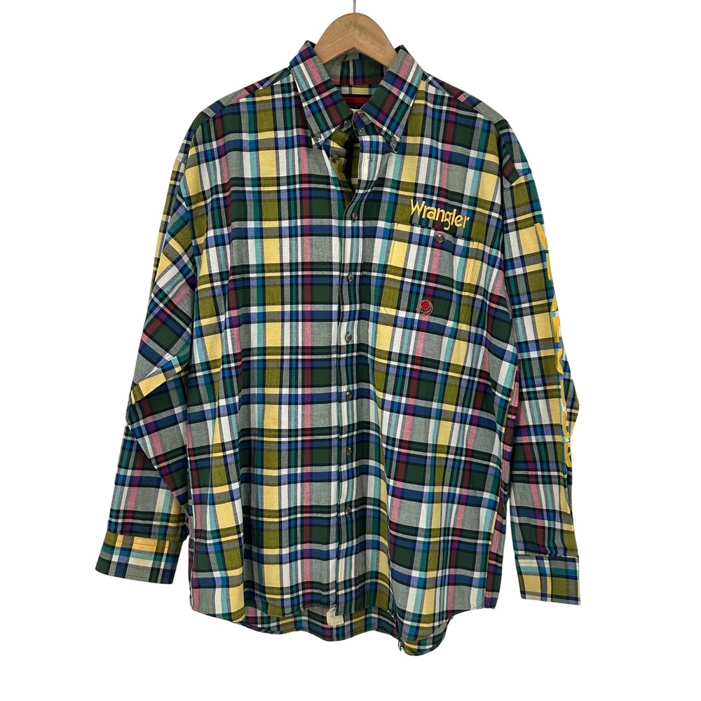 Wrangler Twenty X Plaid Shirt Embroidered‎ Western Cowboy L